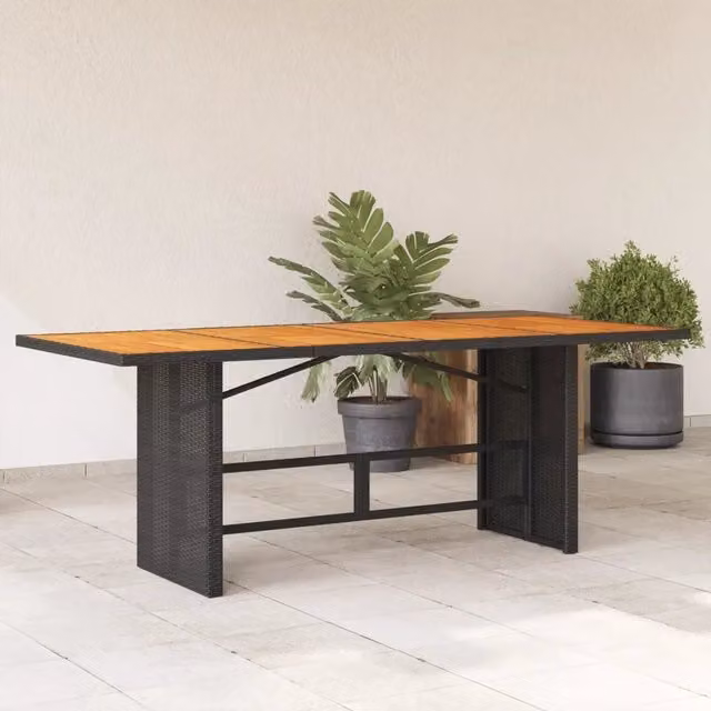 Tavolo da giardino rettangolare estensibile vidaXL in legno di acacia e polyrattan nero e marrone L: 190 cm, P: 80 cm, H: 74 cm – 1
