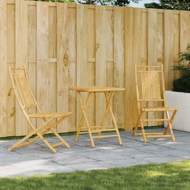 Set da Bistrò vidaXL in Bambù Beige da 3 Pezzi per Giardino e Terrazzo – 1
