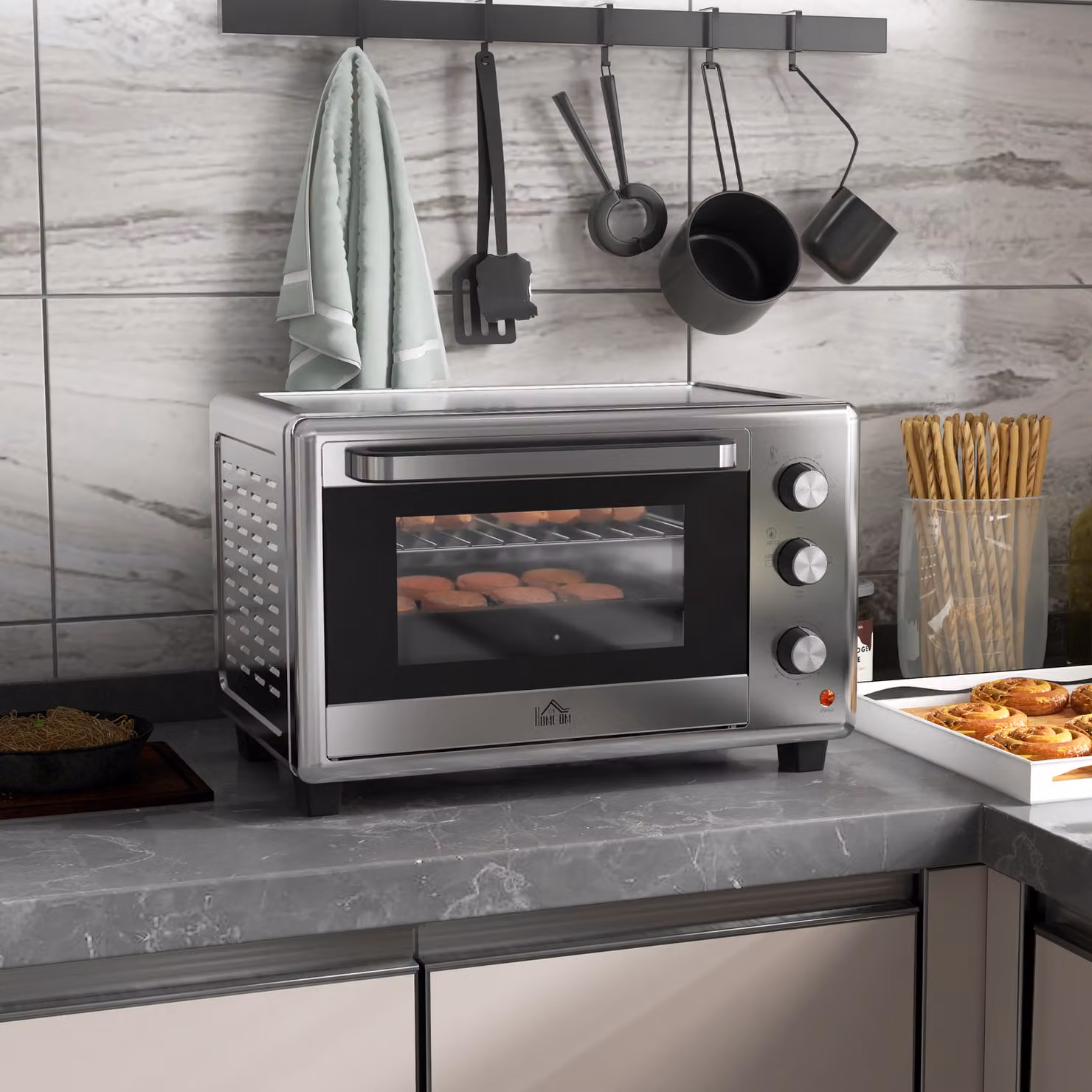 Fornetto Elettrico HOMCOM da 30L in Acciaio Inox con 3 Funzioni di Cottura, Temperatura Regolabile, Timer e Potenza 1600W, Argento – 2