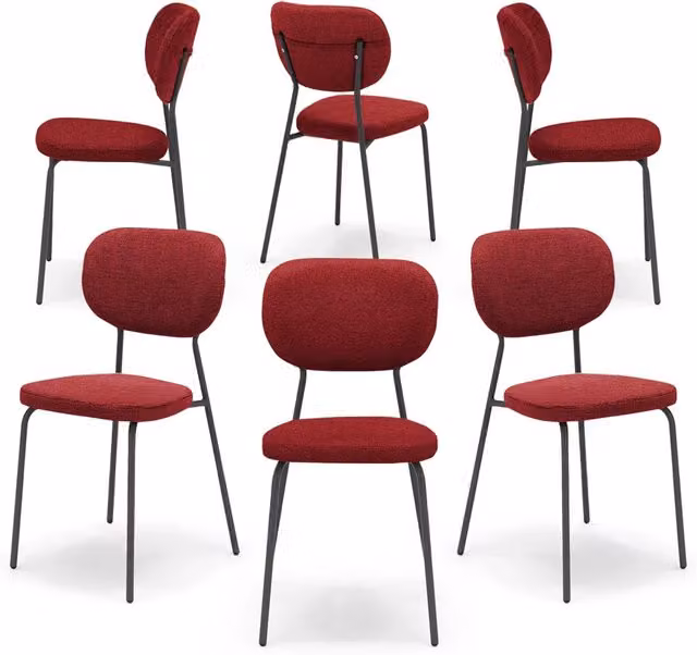 Set 6 sedie da pranzo imbottite VANESSA, 100% MADE IN ITALY, design moderno, gambe coniche robuste in metallo, schienale e seduta rivestiti con tessuto idrorepellente strutturato colore Rosso