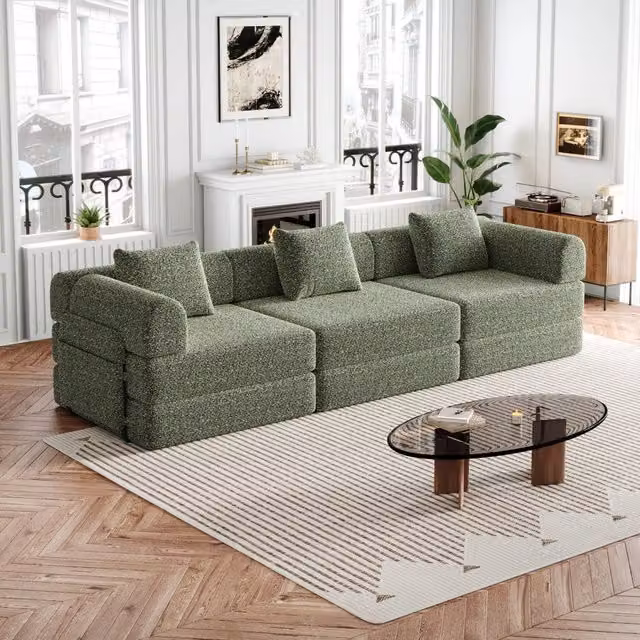 Poltrona letto 2 in 1 con vano nell'bracciolo in ciniglia verde