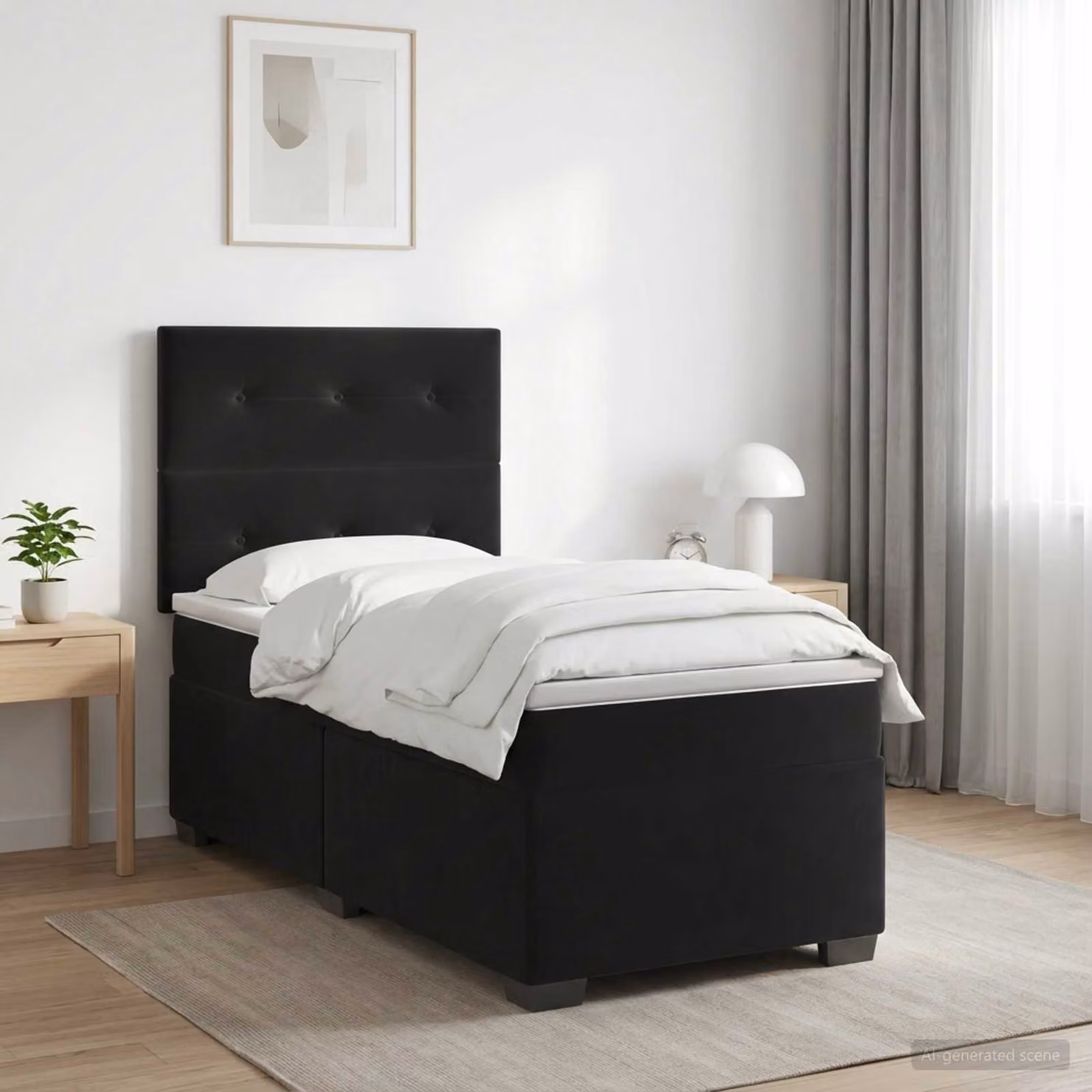 Letto box spring con materasso vidaXL in velluto nero, L/P: 80 x 200 cm