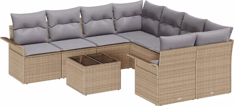 Set Divano da Giardino 9 pcs Beige Poly Rattan