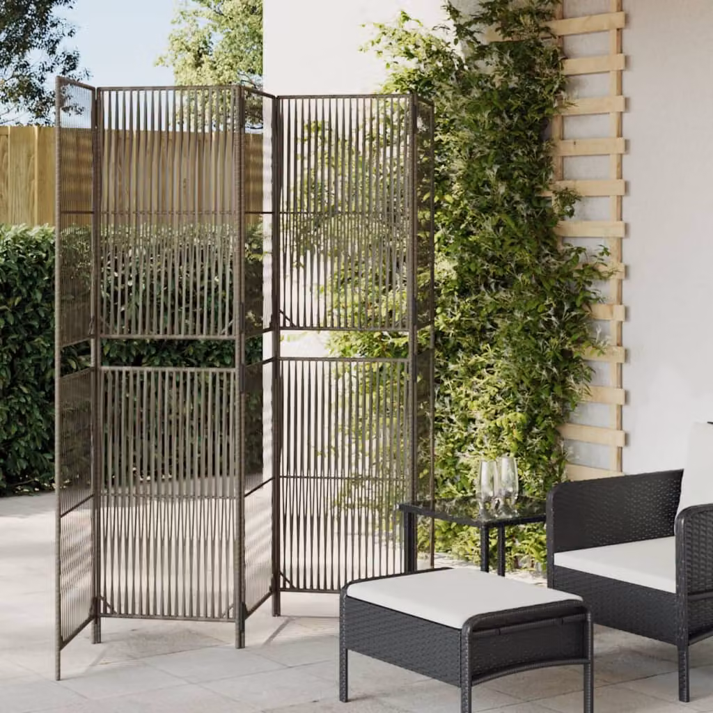 Divisorio per ambienti vidaXL a 5 pannelli in polyrattan grigio