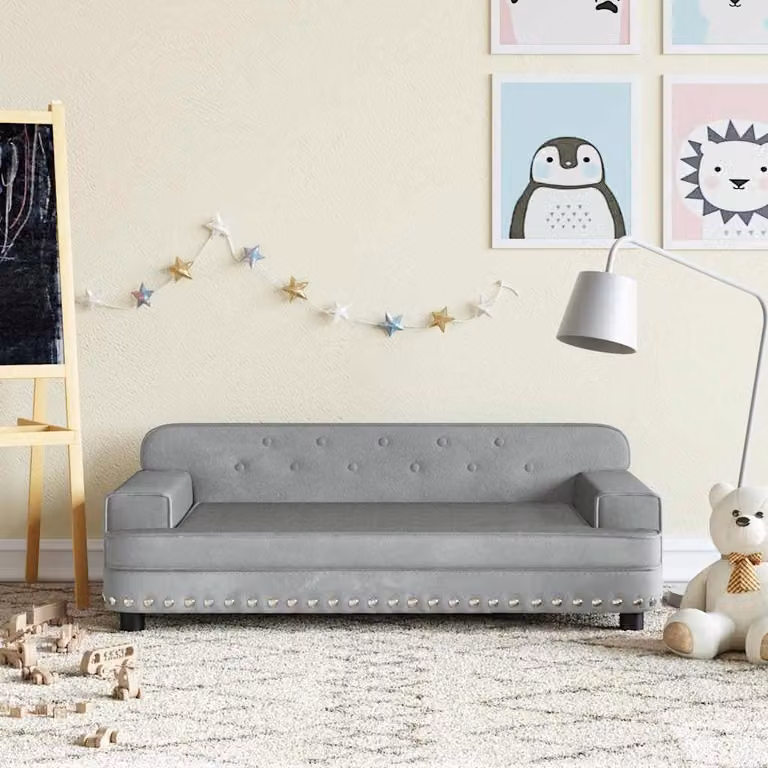 Divano per bambini vidaXL in velluto grigio, L 90 cm x P 53 cm x H 30 cm