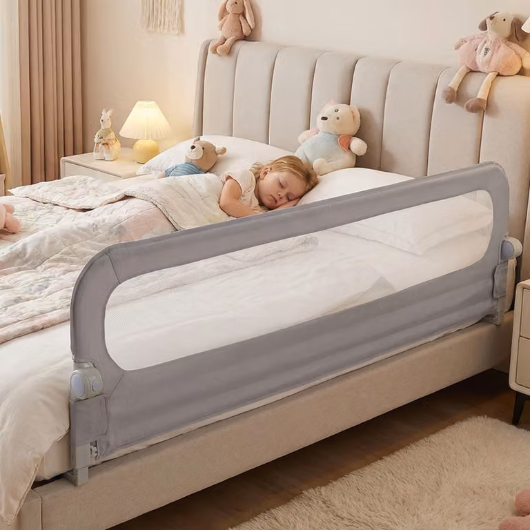 Sbarra letto pieghevole per bambini Costway con copertura in tessuto oxford e base robusta a U, Grigio, L: 198 cm
