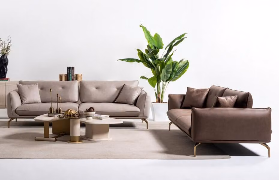 Luxus Couch Polstergarnitur Sofagarnitur 4+3 Sitzer Couchen Polster Möbel Braun