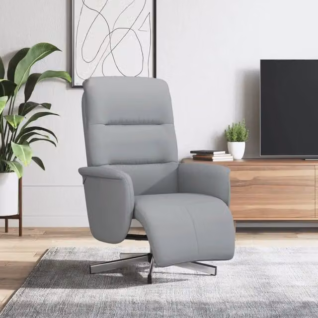 Poltrona Reclinabile con Poggiapiedi e Sedia Relax Moderna in Tessuto Grigio con Base Girevole 360 e Leva Manuale