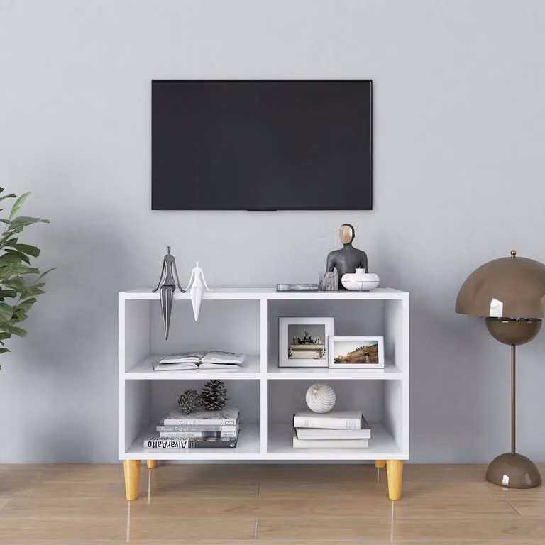 Mobile TV vidaXL in stile scandinavo con gambe in legno massello bianco L: 69,5 cm, P: 30 cm, H: 50 cm