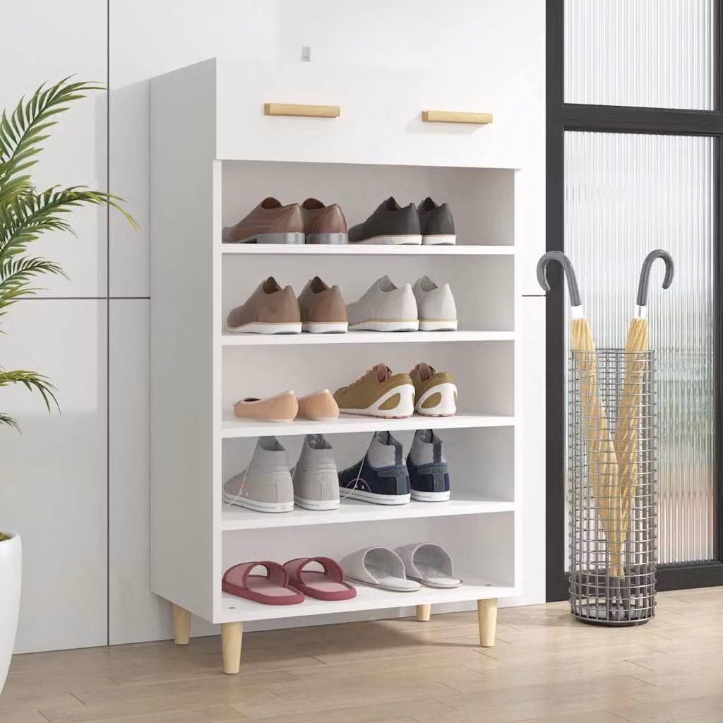 Scarpiera bianca vidaXL in stile scandinavo con ante e ripiani, L: 60 cm, P: 35 cm, H: 105 cm