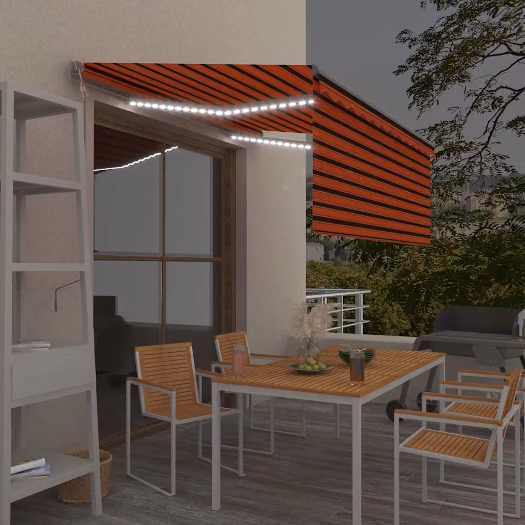 Tenda Parasole Automatica vidaXL con LED, Sensore del Vento e Telecomando, Arancio e Marrone, L: 3,5 m x P: 2,5 m