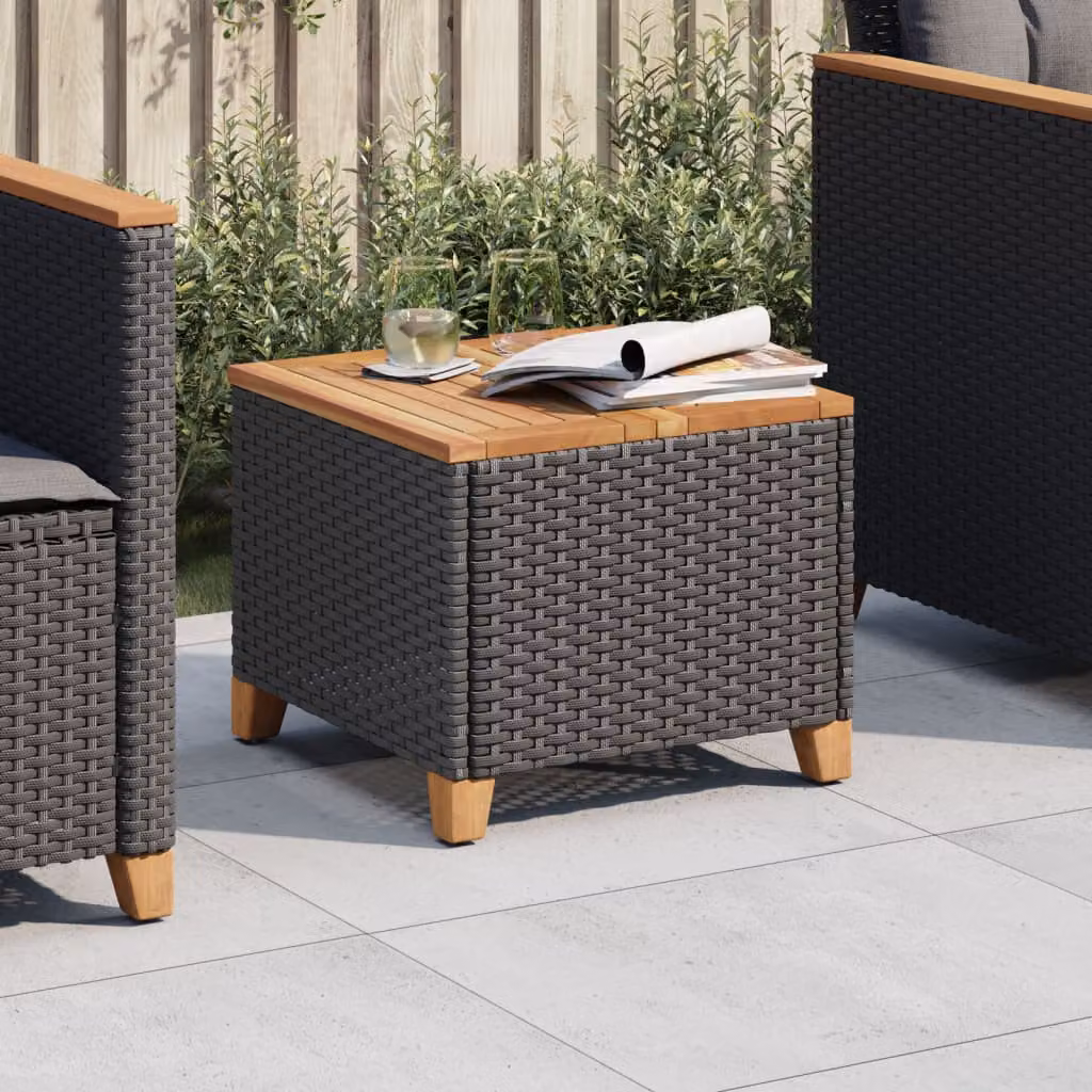 vidaXL Tavolo da giardino quadrato in polyrattan e legno di acacia nero e marrone L/P/H: 45 x 45 x 37 cm