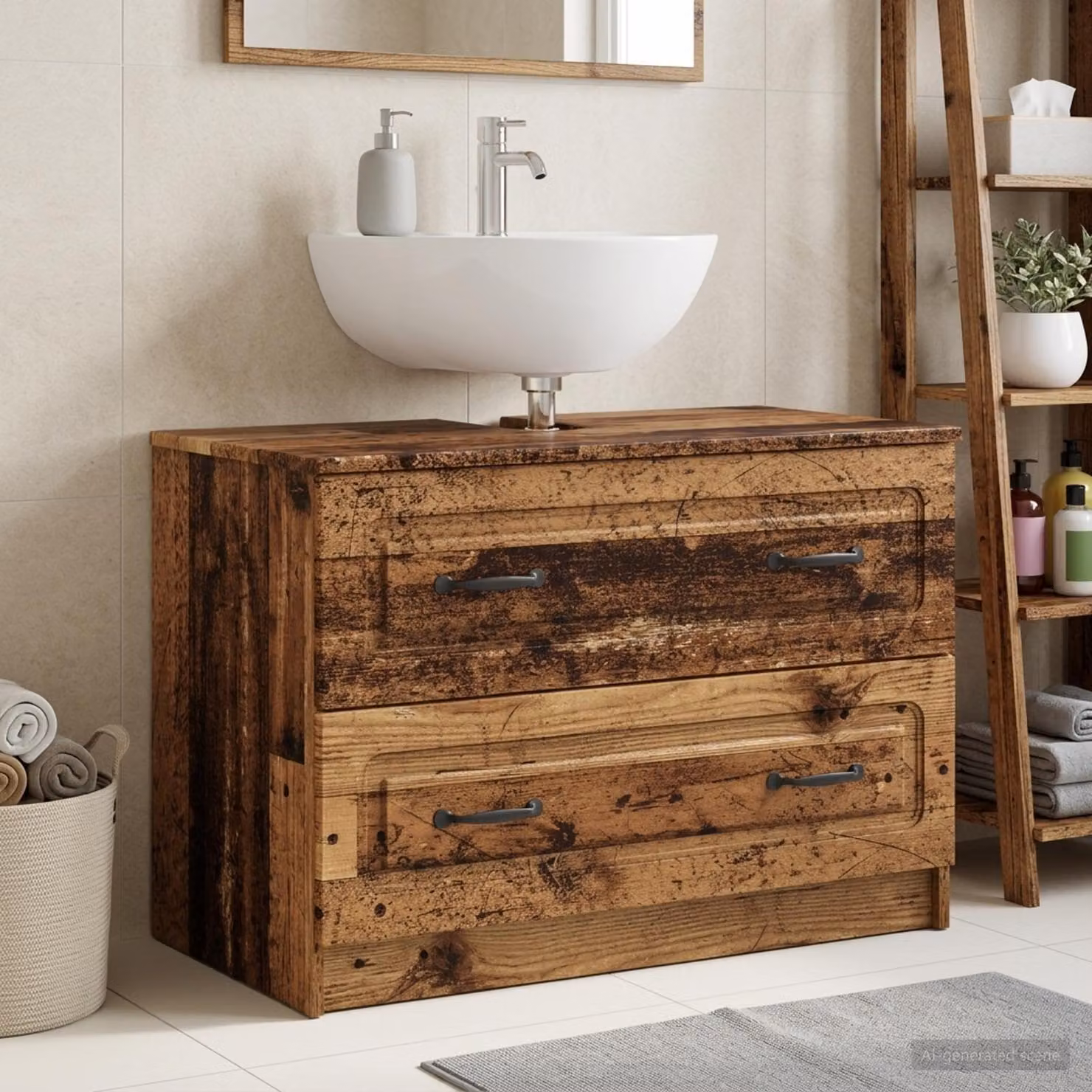 Armadio per lavabo da bagno vidaXL UTRECHT moderno in legno e metallo colore marrone con ante a battente e ripiani interni L: 82 cm, P: 41 cm, H: 56 cm