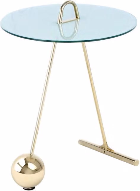 Tavolino Pendulum in Acciaio Oro e Vetro Marmo Bianco