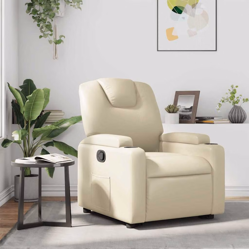 Poltrona Reclinabile Relax moderna vidaXL in similpelle beige con braccioli e leva manuale