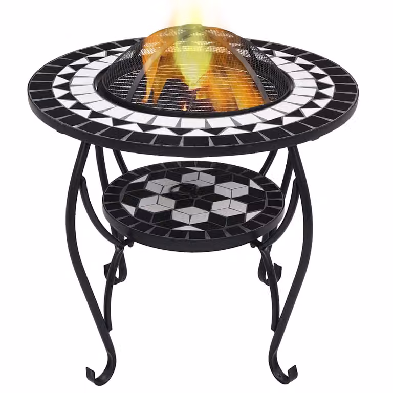 vidaXL Tavolo con Braciere in Ceramica e Mosaico Nero e Bianco, Diametro: 68 cm