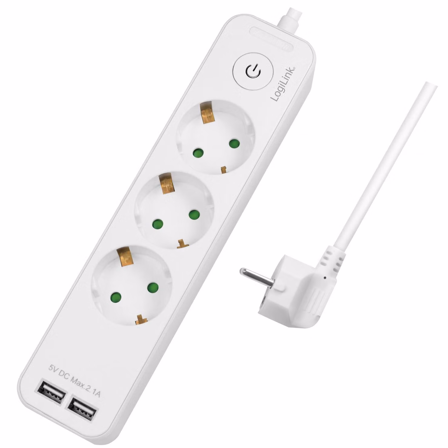 LogiLinkLPS248U Presa di corrente LogiLink, 3 vie + 2x USB, bianco