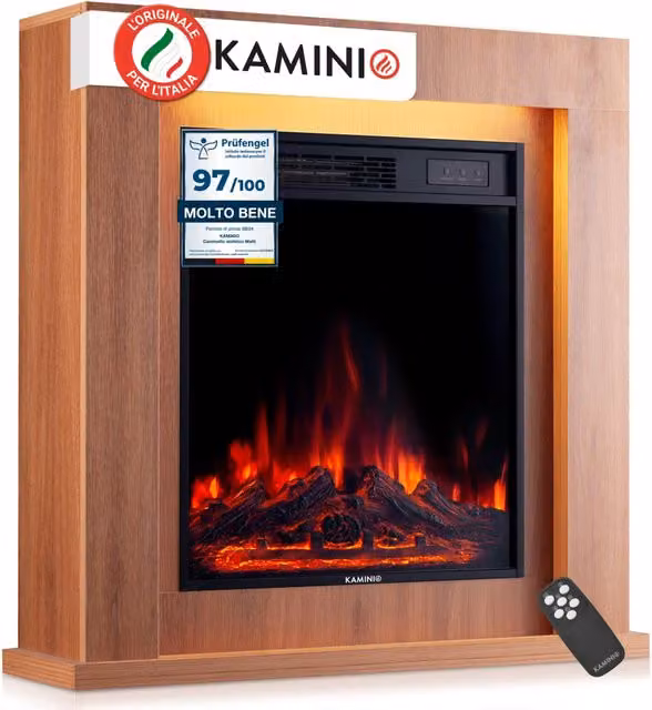 KAMINIO Camino elettrico MATTI - Caminetto da pavimento con riscaldamento, effetto fiamma 3D, luce ambiente a LED, telecomando - 32 pollici, Querica