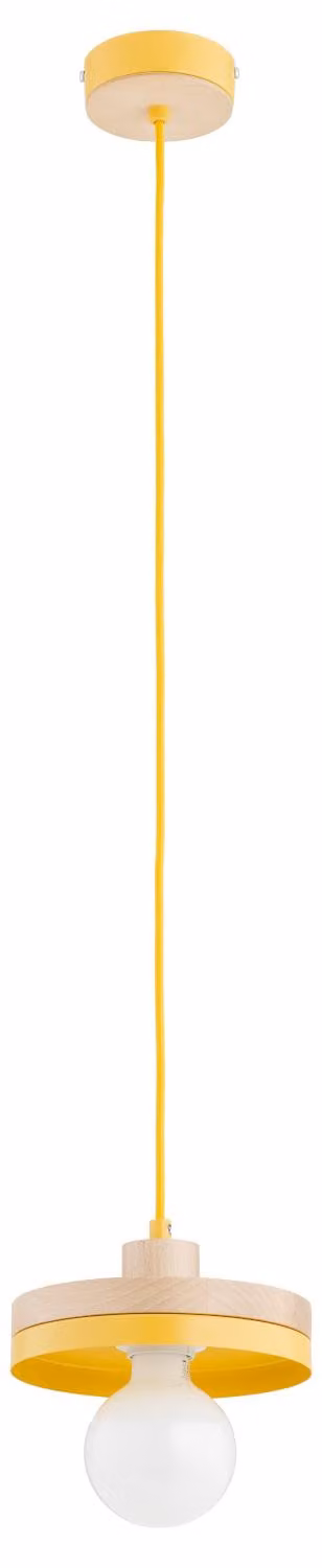 Lampada a sospensione con elementi in legno LARSO giallo-arancione 1xE27x15W in legno, dimensioni: 90x19x19 cm, IP20 Alfa