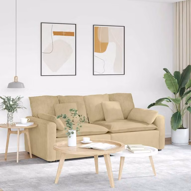 vidaXL Divano Modulare in Velluto con Cuscini, Struttura in Metallo e Legno, Verde Grigio Beige
