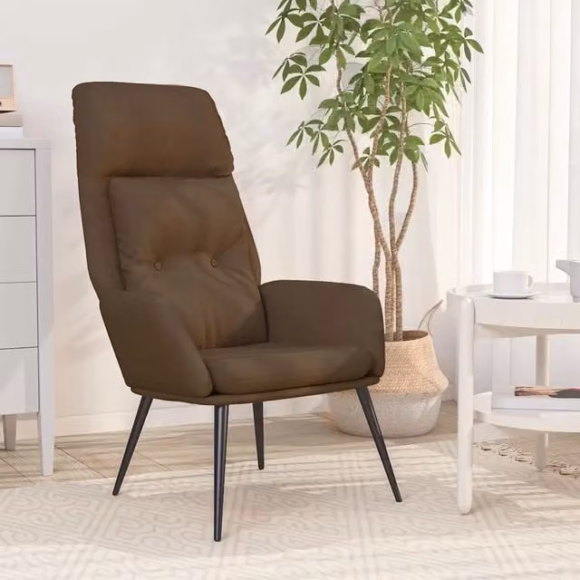 Poltrona Relax Moderna in Similpelle Marrone con Braccioli e Struttura in Metallo – 1