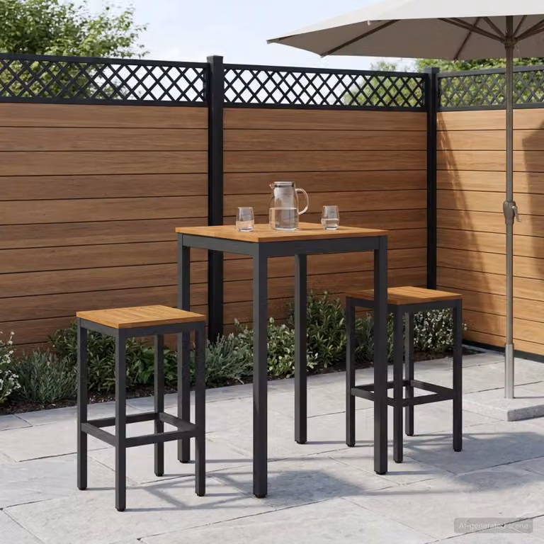 vidaXL Tavolo Bar da Giardino NAARDEN in Legno di Acacia e Metallo, Marrone e Nero, L/P/H: 60,5 x 60,5 x 105 cm