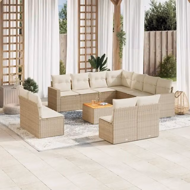 Set di Divani da Giardino VIDAXL in Polyrattan con Cuscini Beige, 12 Posti