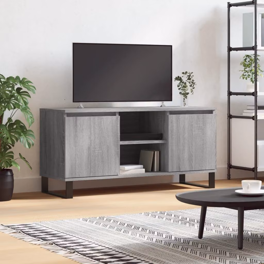 Mobile Porta TV vidaXL in Legno Multistrato e Metallo, Grigio Sonoma, L: 104 cm, P: 35 cm, H: 50 cm