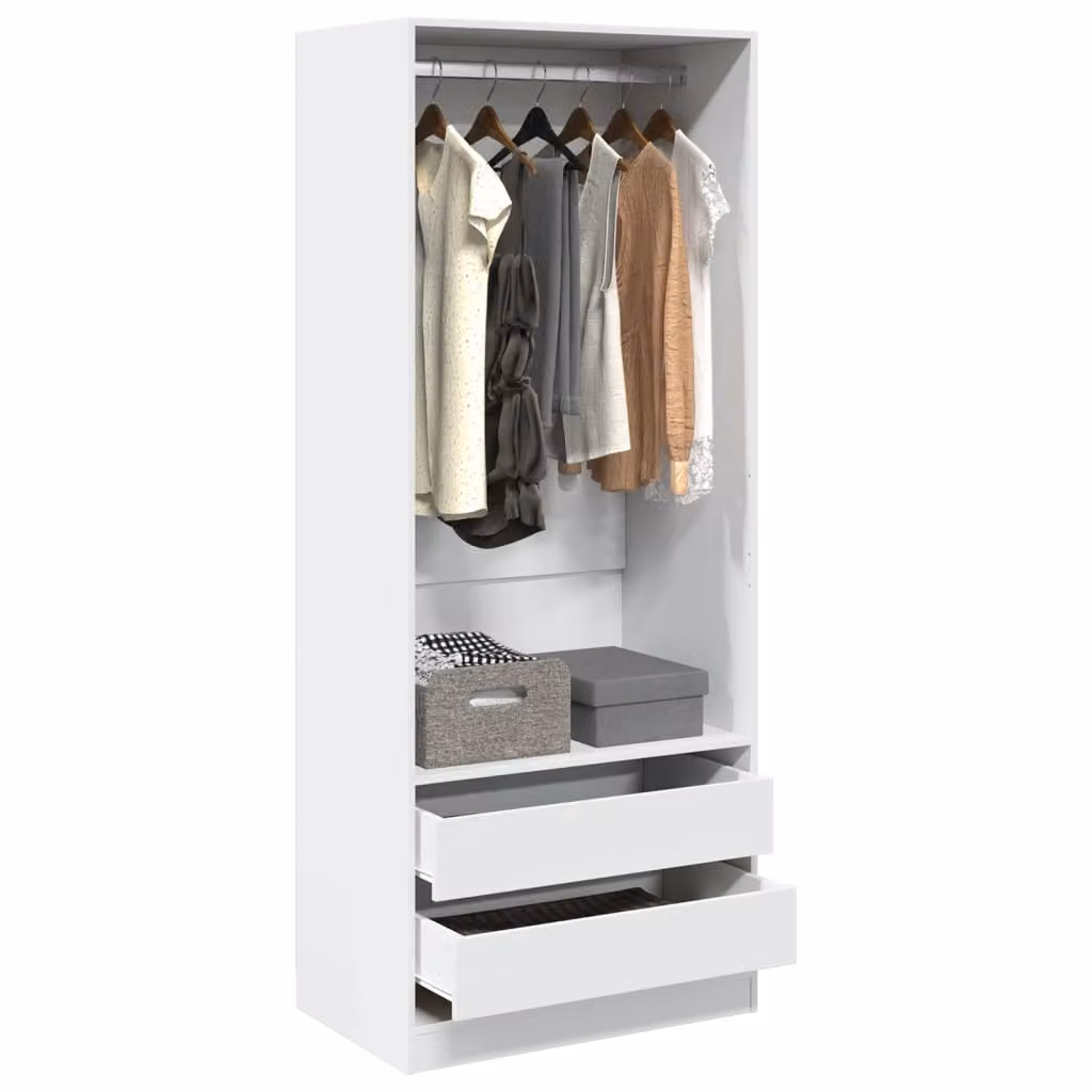 vidaXL Armadio Bianco con Cassetti Integrati in Legno e MDF L/P/H: 80 x 50 x 200 cm