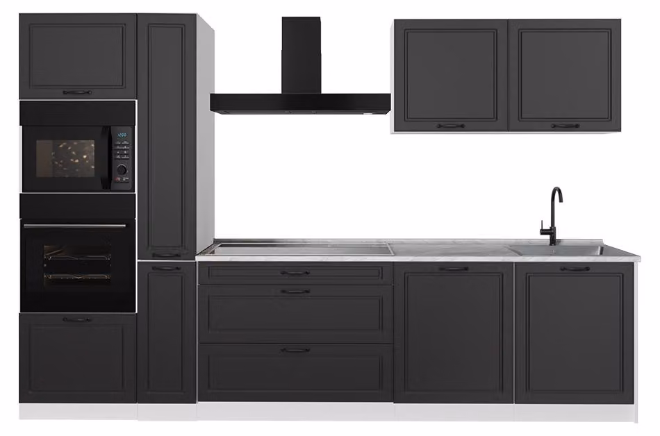 Cucina componibile Vicco R-Line Antracite country/Bianco 310 cm piano di lavoro Marmo, Model 67960
