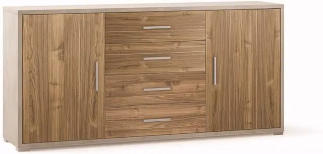 Credenza Mobile 2 ante con 4 cassetti 174x41x84H cm desing moderno in kit colore Ossido bianco e Noce Stelvio