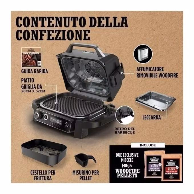 Ninja Woodfire Barbecue Elettrico da Tavolo con Friggitrice ad Aria 7 in 1, 2400 W, Grigio Antracite e Nero – 2