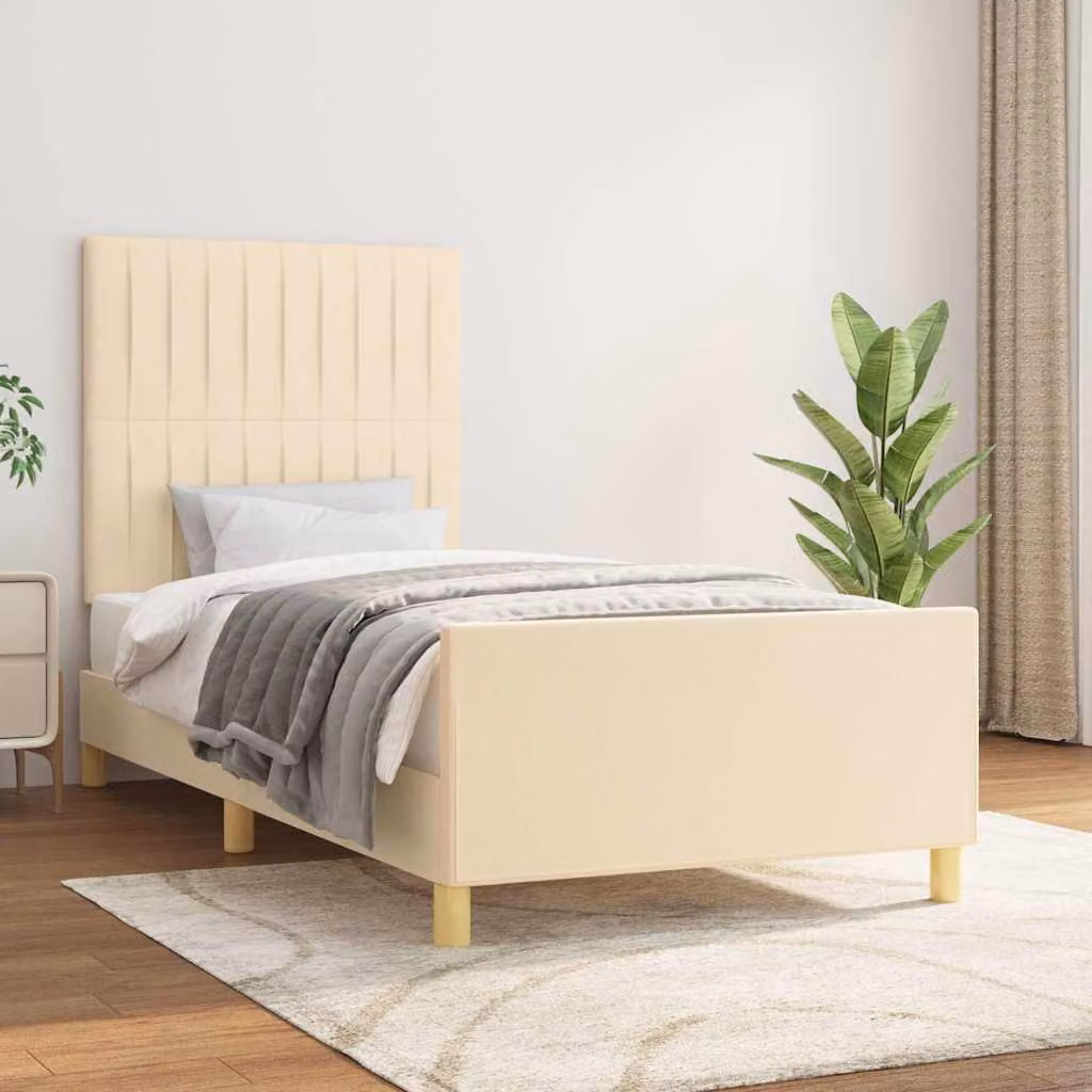 vidaXL Giroletto senza Materasso in Tessuto Beige con Struttura in Legno di Larice L/P/H: 90 x 200 x 128 cm