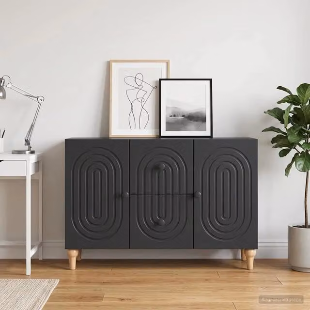 Mobile TV vidaXL Nero in MDF con design minimalista L: 89 cm, P: 34,5 cm, H: 60 cm – 1