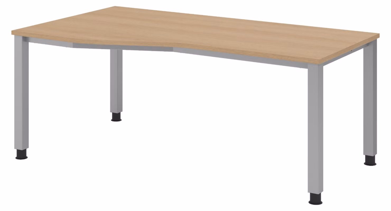 Scrivania bümö Serie Q - Struttura: argento, Dimensioni: 180 x 100 cm, Finitura: rovere