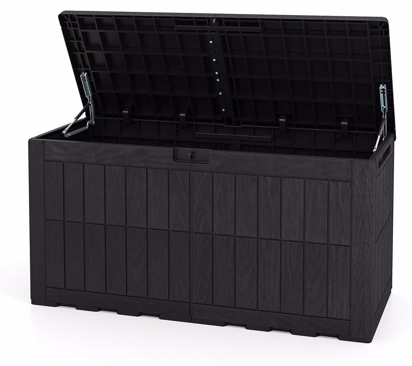 KOMFOTTEU - Contenitore resistente alle intemperie da 380 litri, scatola di stoccaggio con coperchio, dotata di ammortizzatori a gas e maniglie, 2-in-1: panchina da esterno e contenitore per cuscini, attrezzi da giardino e accessori per la piscina
