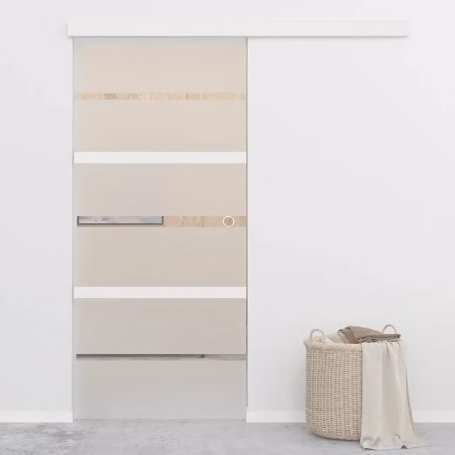 Porta Scorrevole in Vetro e Alluminio vidaXL Argento o Beige L: 90 cm, H: 205 cm