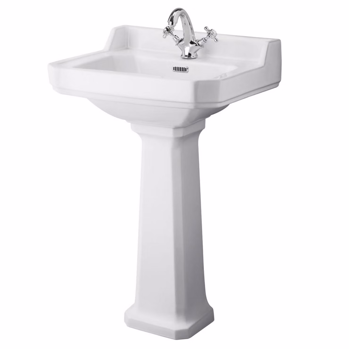 Lavabo Bagno con Colonna Rettangolare Bianco 905x595mm - Design Classico - Facile installazione - Richmond