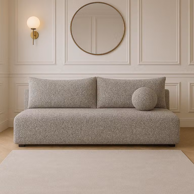 Divano LUNO con funzione letto crema - Divano moderno puente crema beige per il vostro salotto, zona letto: 204×144 cm
