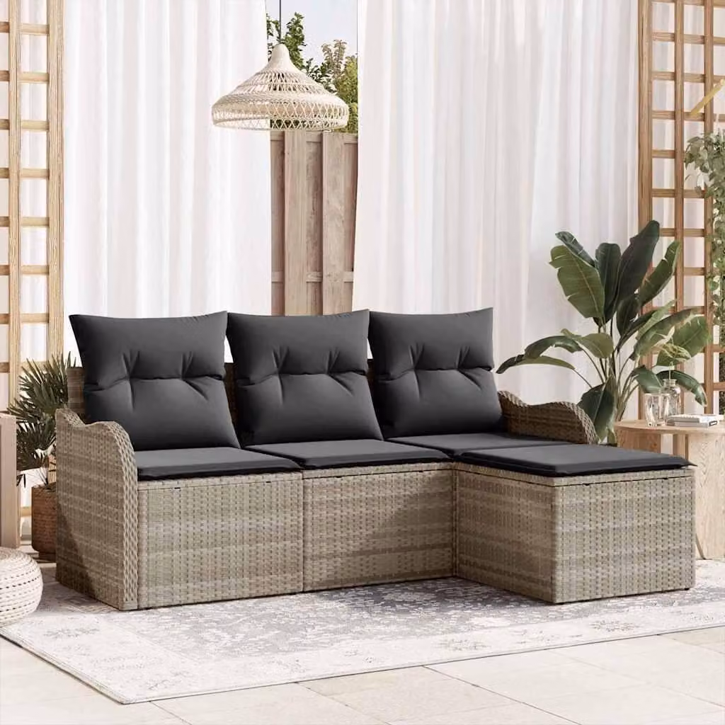 Maison Exclusive - Set Divano da Giardino 4 pcs Grigio chiaro Poly Rattan