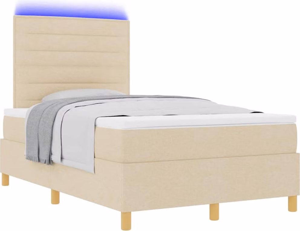 Letto a Sorgente LED con materasso Crema 120 x 190 cm Tessuto