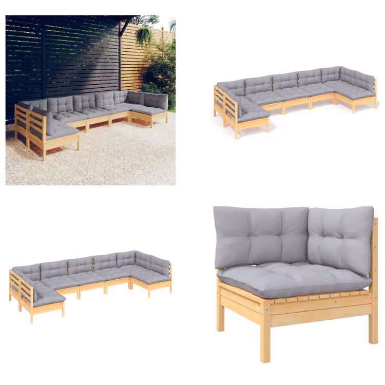 vidaXL set salotto da giardino 7 pezzi con cuscini grigi in legno di pino massiccio - Set salotto da giardino - Set salotto da giardino - Set mobili da giardino - Set mobili da giardino