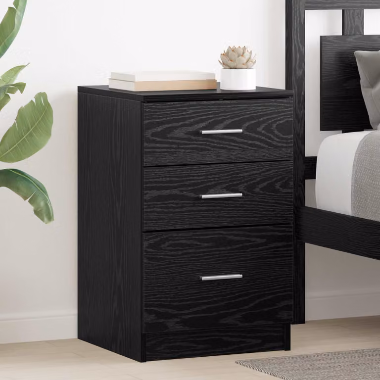 Armadio da notte moderno vidaXL in MDF, colore nero e rovere, L 40 cm x P 40 cm x H 63 cm