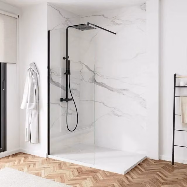 Doccia walk-in 80 cm vetro 8mm anticalcare trasparente h200 profili neri | Keros