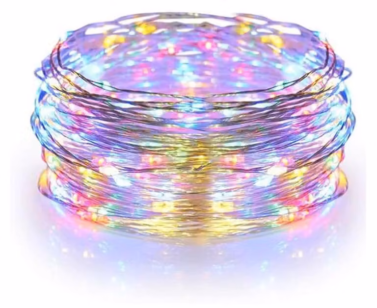 Catena luminosa a LED, 4 metri, RGBY, filo di rame, alimentazione a batteria a bottone