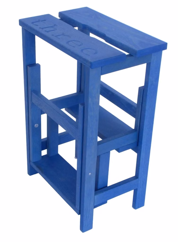 Sgabello Scaletta GIORDANOSHOP in Legno di Faggio Azzurro L: 60 cm, P: 40 cm, H: 46 cm – 2