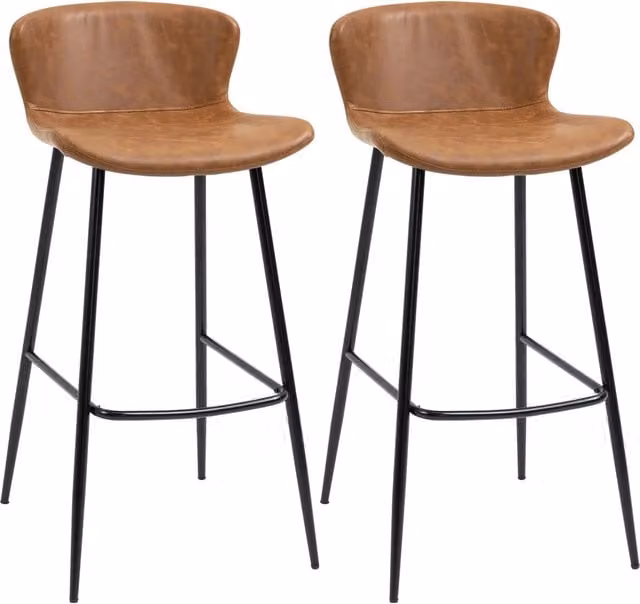 Sgabelli da Bar Set da 2 in Similpelle Marrone Altezza 76 cm con Schienale e Poggiapiedi in Acciaio Design Vintage per Casa Cucina
