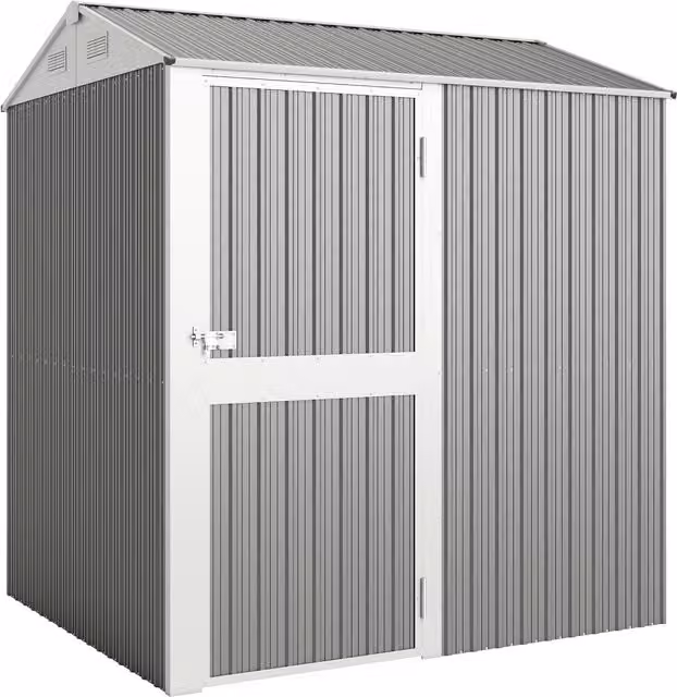 Outsunny Casetta da Giardino Alta in Acciaio da 3.51m² con Prese d'Aria e Porta Bloccabile, 209x177x236 cm, Argento   Aosom Italy