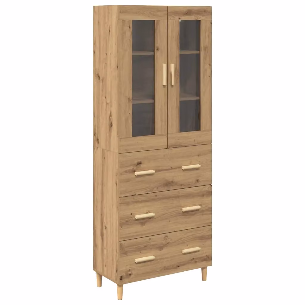 Credenza moderna vidaXL in legno e vetro color rovere, L: 69,5 cm, P: 34 cm, H: 180 cm – 2