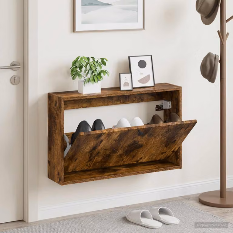 vidaXL Mobiletto per Scarpe da Muro DELFT Moderno in Rovere Fumo, L: 71 cm, P: 43 cm, H: 17 cm